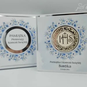 Kartka na Komunię w pudełku ręcznie robiona, personalizowana.