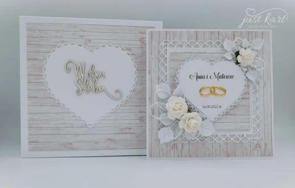 Kartka na ślub, Pamiątka ślubna ręcznie robiona w pudełku.
