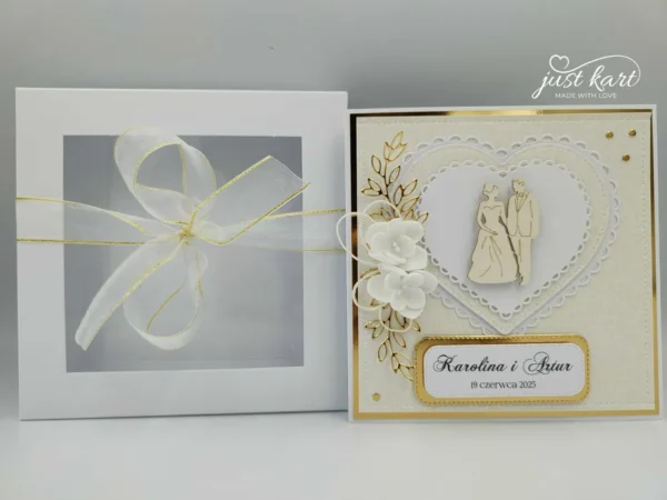 Kartka na ślub w pudełku ręcznie robiona.